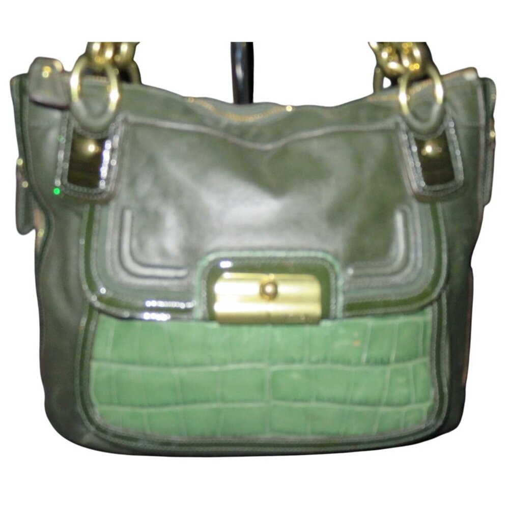 COACH 2011 Kristen Spectator Green Color block Croc Embossed Exotic Leather Bag
